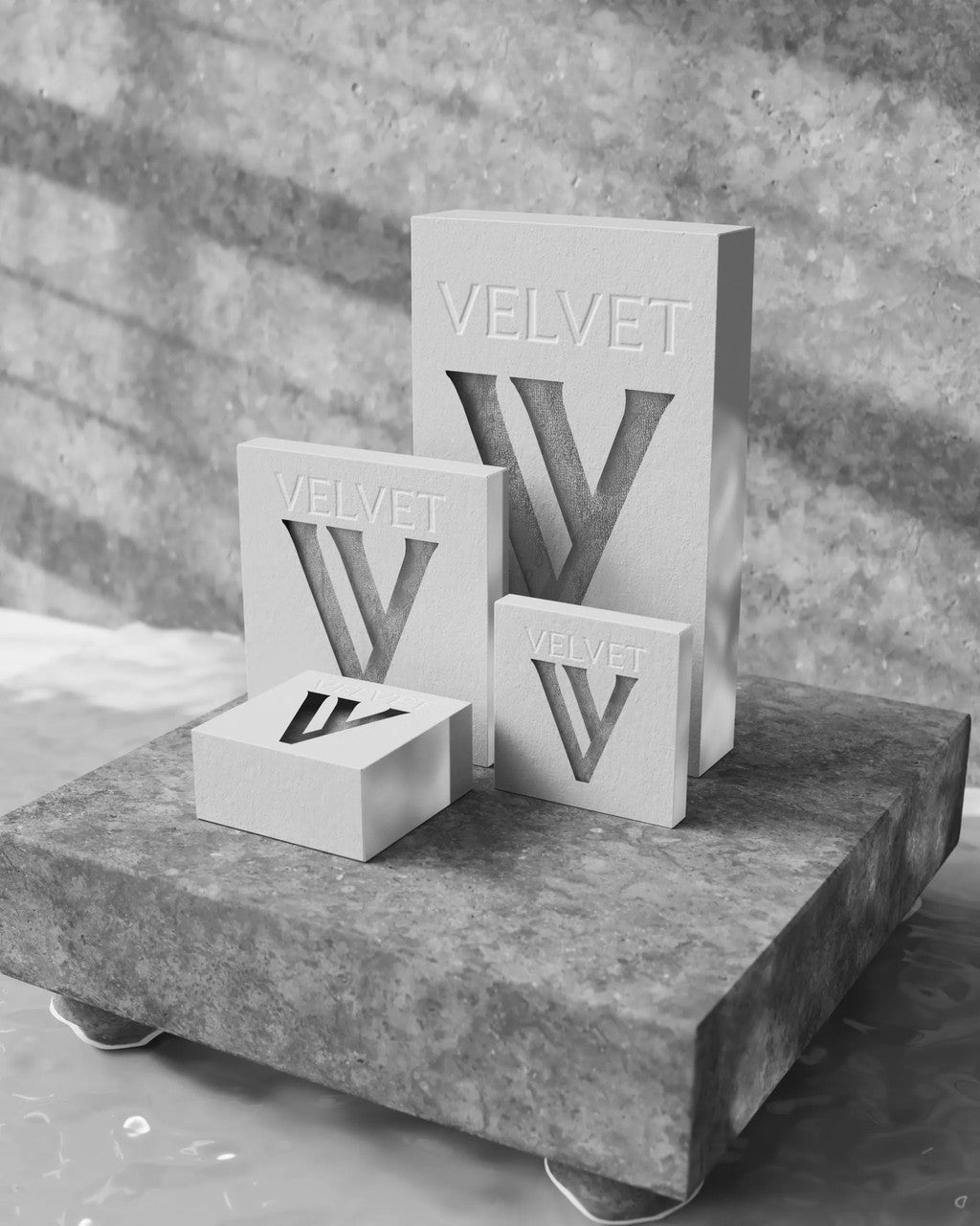 VELVET gift boxes on stone